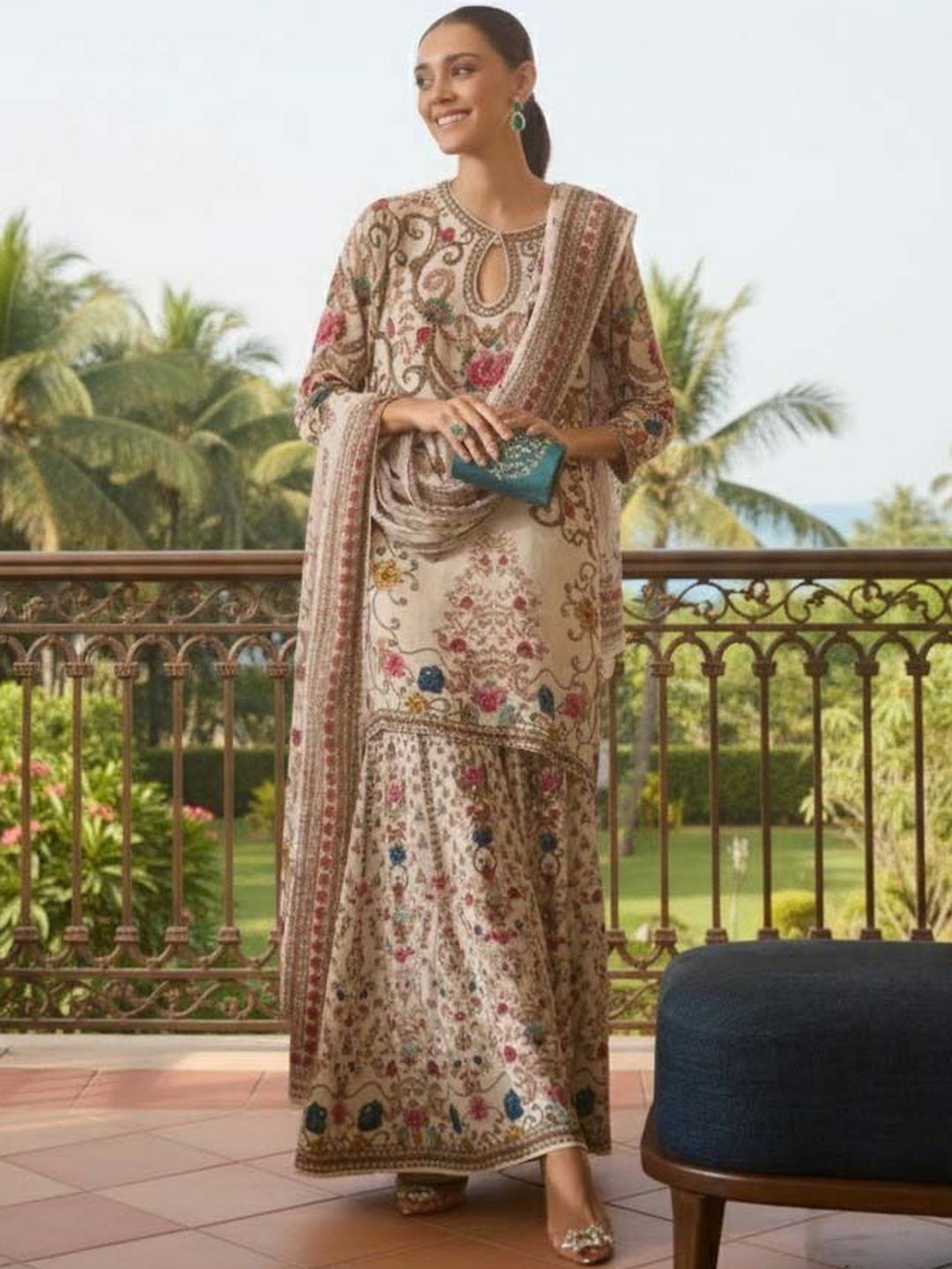 Elegant Eid Three-Piece Digital Print Set for Festive Celebrations % Elegant Eid Three-Piece Digital Print Set for Festive Celebrations