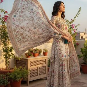 Elegant Eid Three-Piece Digital Print Set for Festive Celebrations