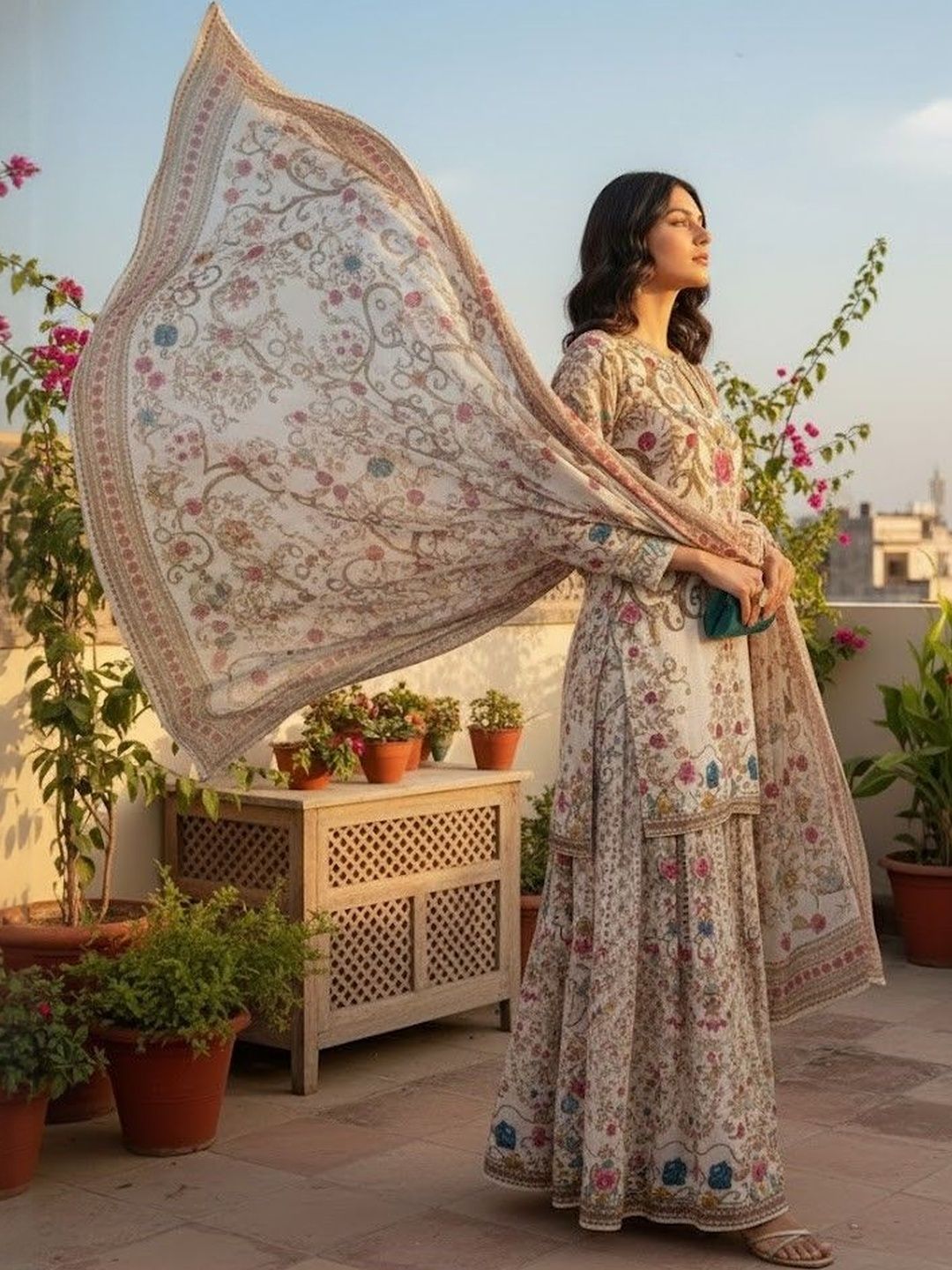 Elegant Eid Three-Piece Digital Print Set for Festive Celebrations % Elegant Eid Three-Piece Digital Print Set for Festive Celebrations