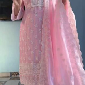Elegant Embroidered Three-Piece Set for Eid Celebrations