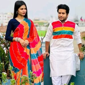 Elegant Georgette Couple Set with Sharee and Panjabi for Special Occasions