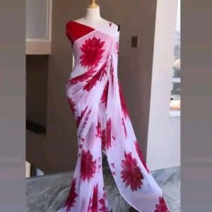 Elegant Georgette Saree with Vibrant Rongdhonu Design for Special Occasions