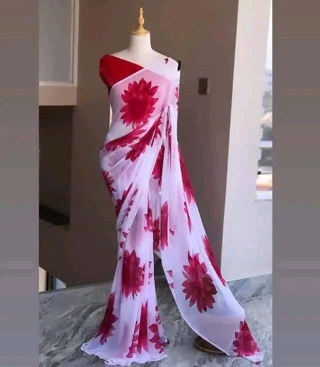 Elegant Georgette Saree with Vibrant Rongdhonu Design for Special Occasions % Elegant Georgette Saree with Vibrant Rongdhonu Design for Special Occasions