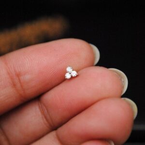 Elegant Gold Three-Stone Moissanite Diamond Cut Nose Pin - 7mm with Gift Box