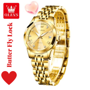 Elegant Golden Butterfly Lock OLEVS Women's Watch - Stylish & Chic