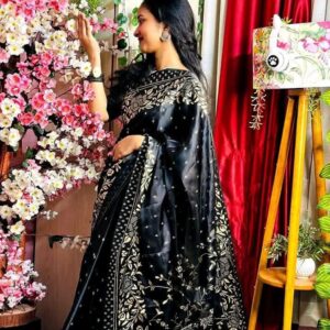 Elegant Japanese Silk Floral Print Saree with Matching Blouse Piece