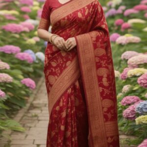 Elegant Japanese Silk Saree with Matching Blouse Piece for Timeless Style