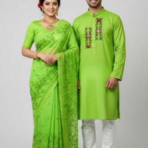 Elegant Matching Sharee and Panjabi Set for Couples – Premium Quality