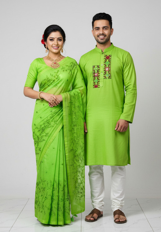Elegant Matching Sharee and Panjabi Set for Couples – Premium Quality % Elegant Matching Sharee and Panjabi Set for Couples – Premium Quality