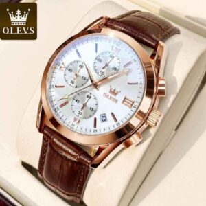 Elegant OLEVS Leather Strap Watch - Fashion-Forward Timepiece for All Occasions