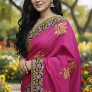 Elegant Semi-Moslin Saree with Exquisite Embroidery for Modern Style