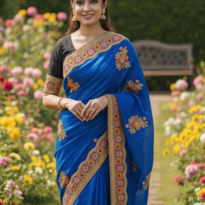 Elegant Semi-Moslin Saree with Exquisite Embroidery for Special Occasions
