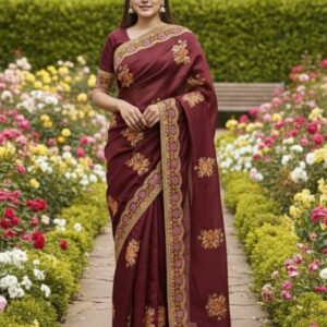 Elegant Semi-Moslin Saree with Exquisite Embroidery for Timeless Style