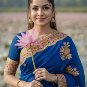 Elegant Semi-Moslin Saree with Premium Embroidery for Timeless Style