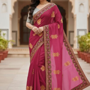 Elegant Semi-Moslin Sharee with Premium Embroidery Design
