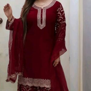 Elegant Sequined Embroidered Jorjet Three-Piece Set - Luxurious Soft Fabric