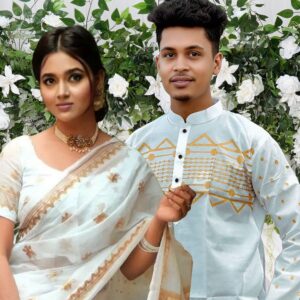 Elegant Sharee and Panjabi Couple Ensemble for Timeless Style