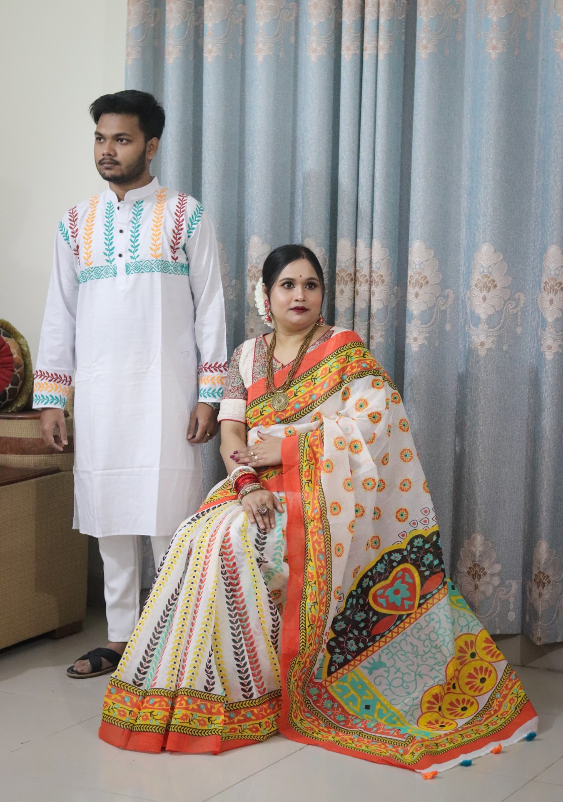 Elegant Sharee and Panjabi Couple Set - Perfect for Special Occasions % Elegant Sharee and Panjabi Couple Set - Perfect for Special Occasions