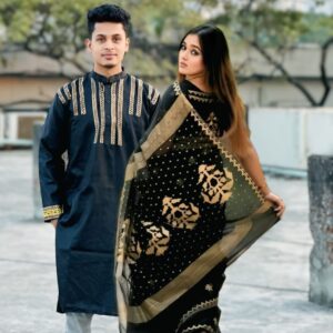 Elegant Sharee and Panjabi Couple Set - Traditional Indian Attire for Special Occasions