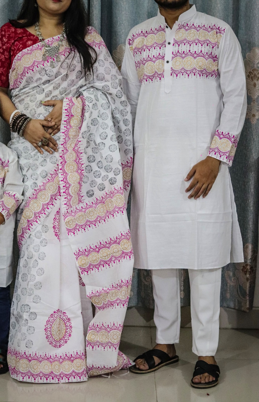 Elegant Sharee and Panjabi Set for Couples - Premium Traditional Attire % Elegant Sharee and Panjabi Set for Couples - Premium Traditional Attire