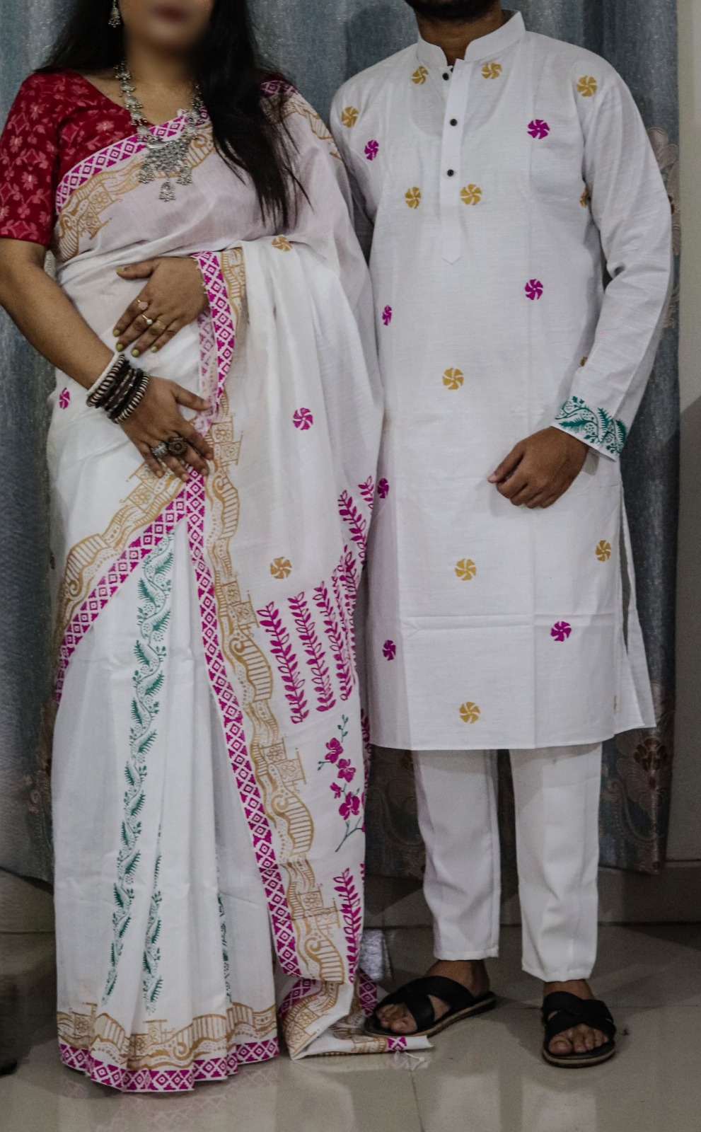 Elegant Sharee and Panjabi Set for Couples - Premium Traditional Attire % Elegant Sharee and Panjabi Set for Couples - Premium Traditional Attire