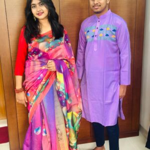 Elegant Sharee and Panjabi Set for Couples with Blouse Piece