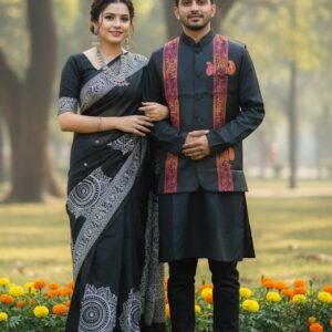 Elegant Sharee and Panjabi Set for Couples with Stylish Koti