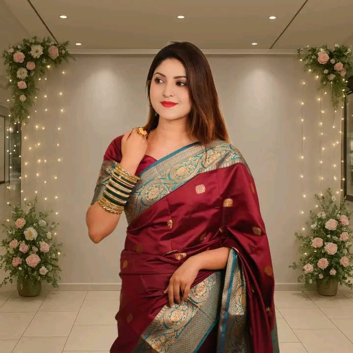 Elegant Silk Katan Saree with Matching Blouse Piece for Timeless Style % Elegant Silk Katan Saree with Matching Blouse Piece for Timeless Style