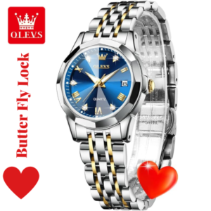 Elegant Silver and Blue OLEVS Women's Watch with Butterfly Lock