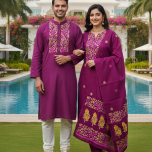 Elegant Three-Piece Couple Panjabi Set for Festive Celebrations