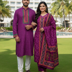 Elegant Three-Piece Couple Panjabi Set for Special Occasions
