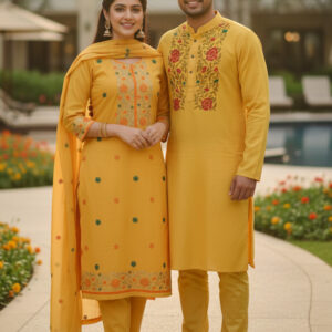 Elegant Three-Piece Couple Panjabi Set for Traditional Celebrations