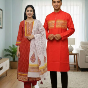 Elegant Three-Piece Couple Panjabi Set for Traditional Occasions