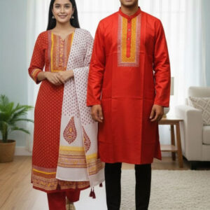 Elegant Three-Piece Couple Panjabi Set in Premium Fabric for Special Occasions