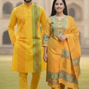 Elegant Three-Piece Couple Panjabi Set - Premium Traditional Wear