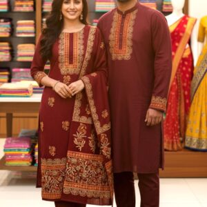 Elegant Three-Piece Panjabi Couple Set for Stylish Celebrations