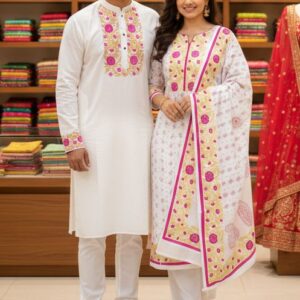 Elegant Three-Piece Panjabi Couple Set for Traditional Celebrations