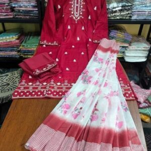 Embroidered Cotton Three-Piece Set - Elegant Ready-to-Wear Ensemble