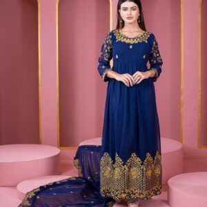 Embroidered Georgette Party Dress - Elegant Evening Wear for Special Occasions