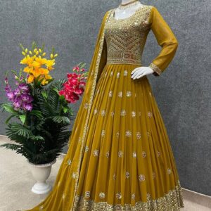 Embroidered Georgette Party Dress – Elegant Ready-Made Evening Wear