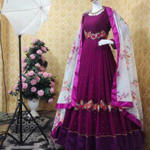 Embroidered Georgette Party Dress – Elegant Ready-Made Evening Wear