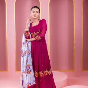 Embroidered Georgette Party Dress - Elegant Ready-Made Fashion