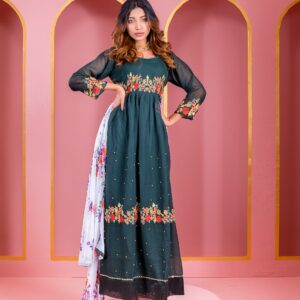 Embroidered Georgette Party Dress - Elegant Ready-to-Wear Design