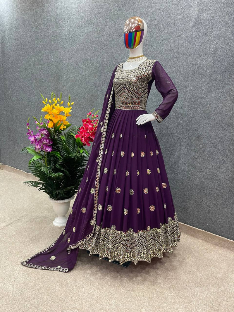Embroidered Georgette Party Dress – Elegant Ready-to-Wear Style % Embroidered Georgette Party Dress – Elegant Ready-to-Wear Style