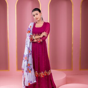 Embroidered Georgette Party Dress - Elegant Ready-to-Wear Style