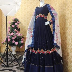 Embroidered Party Dress in Red Georgette for Elegant Occasions