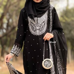 Embroidered Soft Jorjet Three-Piece Set - Elegant and Stylish Outfit