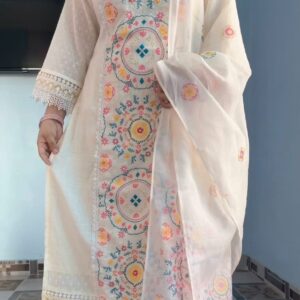 Embroidered Three-Piece Eid Outfit for Elegant Celebrations
