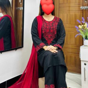 Embroidered Three-Piece Set with Elegant Sequence Design