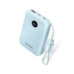 Fast Charging 10000mAh Power Bank with Built-in USB-C Cable – Blue